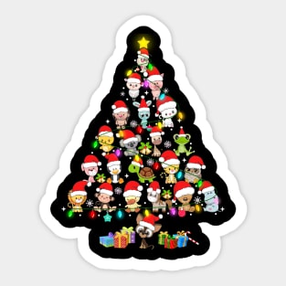 Cute Animal Wearing Santa Hat Christmas Tree Kids Boys Girls Sticker